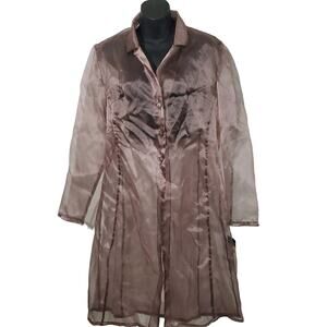 Donna Ricco Size 14 Sheer Mauve Pink Metal Buttons Cover Up Duster